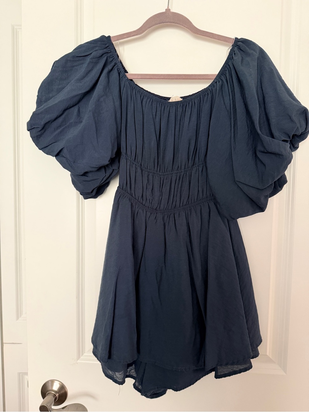 Altar’d State Navy Puff Sleeve Babydoll Dress